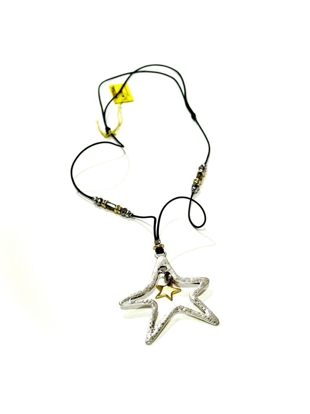 JJill Two Tone Corded Double Star Pendant Necklace New